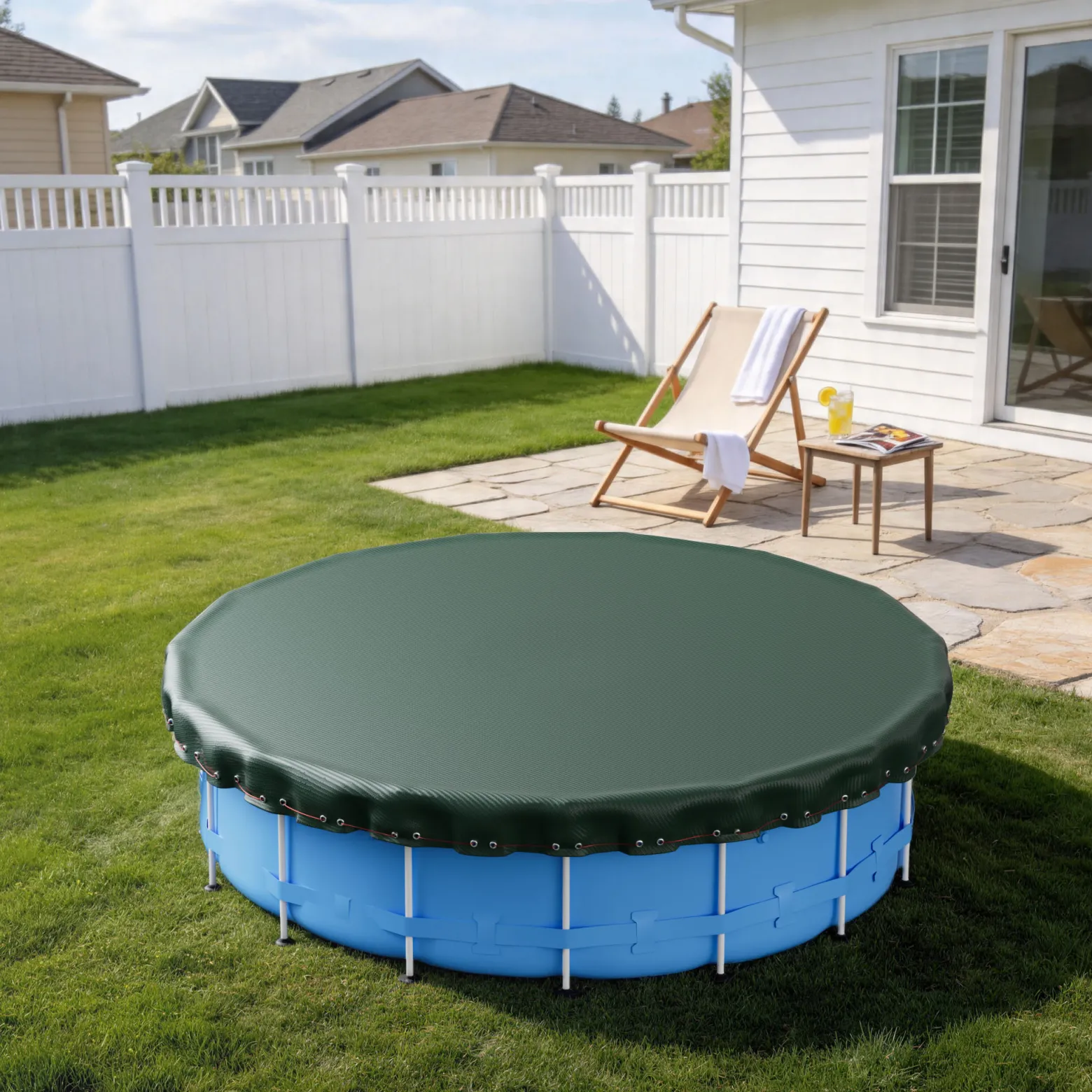Wiltec Poolabdeckung rund Ø 420 cm, 200 g/m² PE, UV-beständige Abdeckplane, 2in1 Poolplane für Sommer und Winter, schwarz/grün