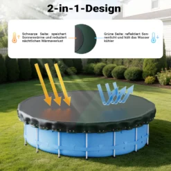 Wiltec Poolabdeckung rund Ø 560 cm, 200 g/m² PE, UV-beständige Abdeckplane, 2in1 Poolplane für Sommer und Winter, schwarz/grün