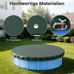 Wiltec Poolabdeckung rund Ø 560 cm, 200 g/m² PE, UV-beständige Abdeckplane, 2in1 Poolplane für Sommer und Winter, schwarz/grün