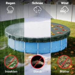 Wiltec Poolabdeckung rund Ø 560 cm, 200 g/m² PE, UV-beständige Abdeckplane, 2in1 Poolplane für Sommer und Winter, schwarz/grün