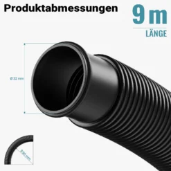 Wiltec Poolschlauch 9 m ⌀32 mm, Schwimmbadschlauch mit Muffen, Pumpenschlauch für Schwimmbecken, Saugschlauch, Solarschlauch
