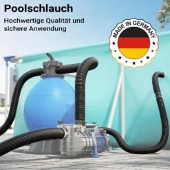 Wiltec Poolschlauch 9 m ⌀32 mm, Schwimmbadschlauch mit Muffen, Pumpenschlauch für Schwimmbecken, Saugschlauch, Solarschlauch