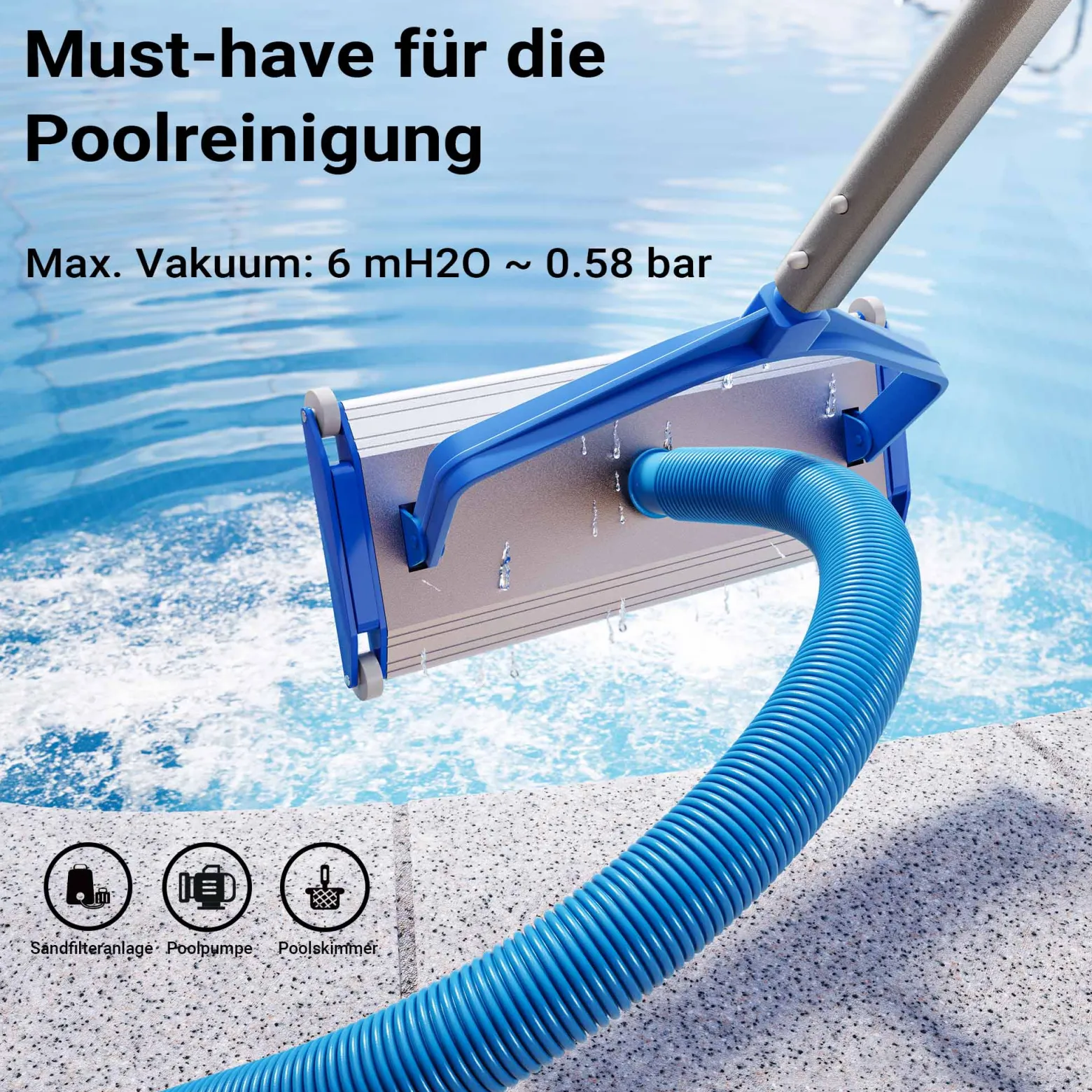 Wiltec Poolschlauch 21 m ⌀32 mm, Schwimmbadschlauch mit Muffen, Pumpenschlauch für Schwimmbecken, Saugschlauch, Solarschlauch