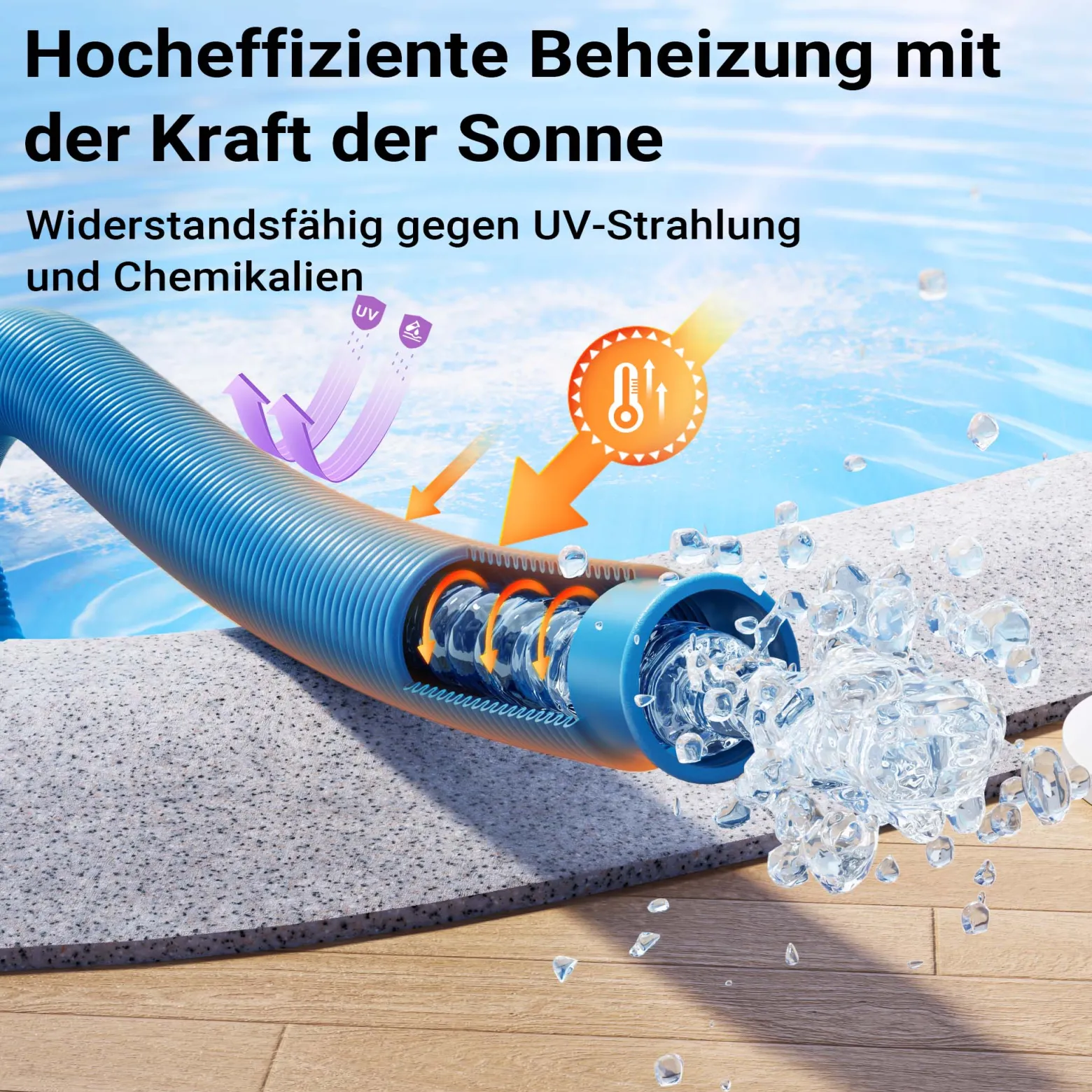 Wiltec Poolschlauch 15 m ⌀32 mm, Schwimmbadschlauch mit Muffen, Pumpenschlauch für Schwimmbecken, Saugschlauch, Solarschlauch