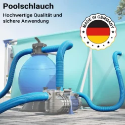 Wiltec Poolschlauch 9 m ⌀32 mm, Schwimmbadschlauch mit Muffen, Pumpenschlauch für Schwimmbecken, Saugschlauch, Solarschlauch