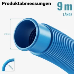 Wiltec Poolschlauch 9 m ⌀32 mm, Schwimmbadschlauch mit Muffen, Pumpenschlauch für Schwimmbecken, Saugschlauch, Solarschlauch