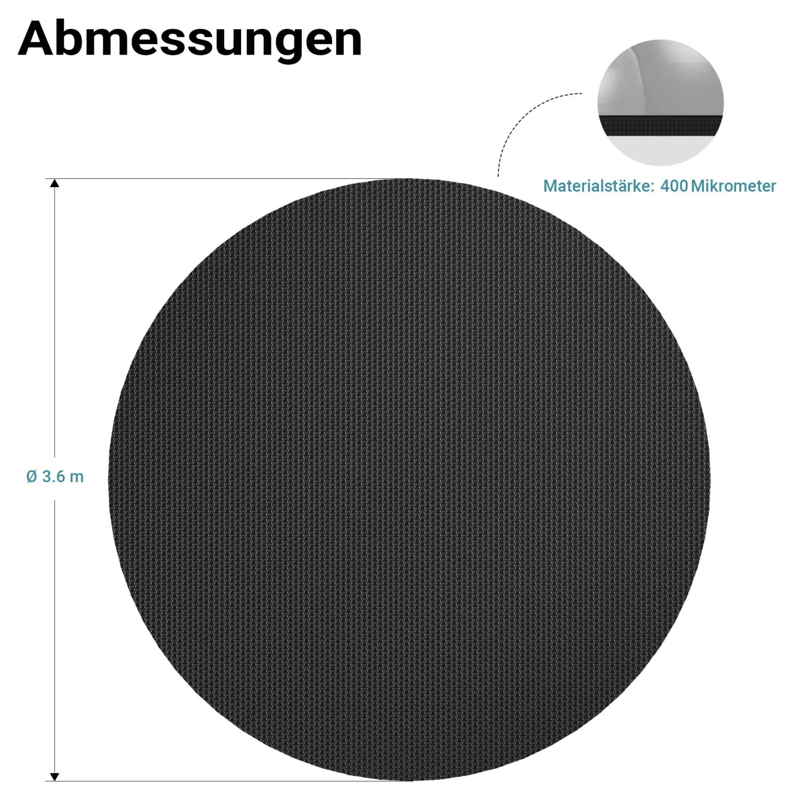 Wiltec Pool Solarfolie Ø 3,6 m, schwarz, Poolheizung aus 400 µ starkem PE Film, Poolabdeckung Poolplane Solarplane rund