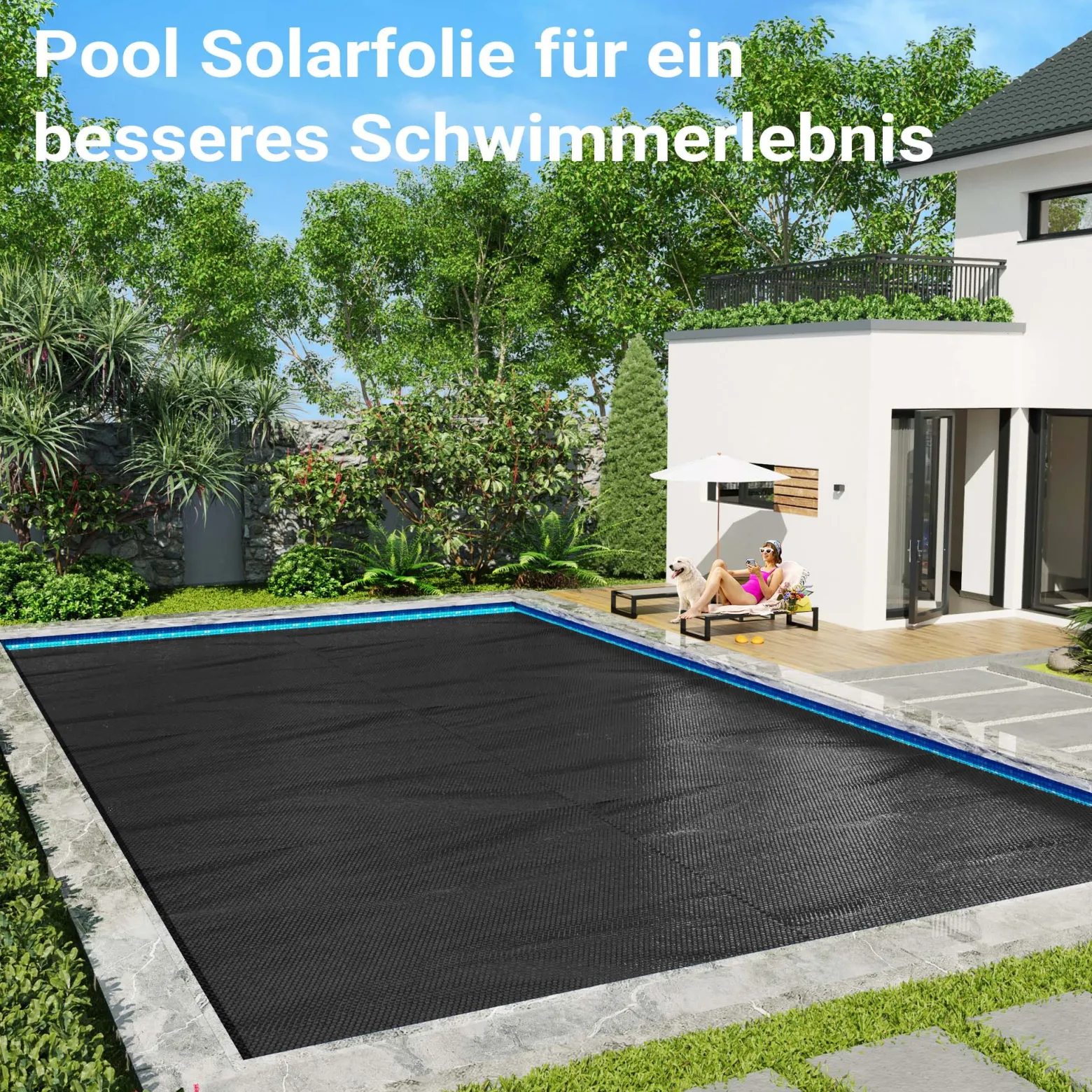 Wiltec Pool Solarfolie 4 x 6 m, schwarz, Poolheizung aus 400 µ starkem PE Film, Poolabdeckung Poolplane Solarplane rechteckig