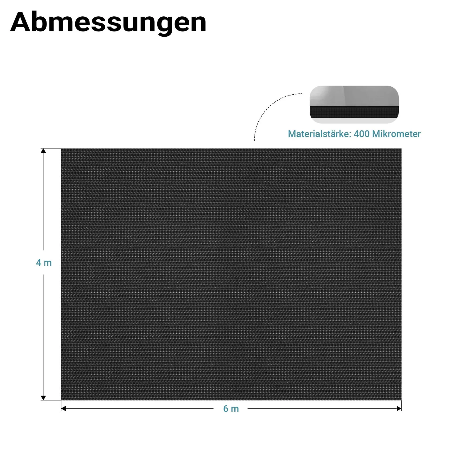 Wiltec Pool Solarfolie 4 x 6 m, schwarz, Poolheizung aus 400 µ starkem PE Film, Poolabdeckung Poolplane Solarplane rechteckig