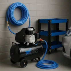 Wiltec PVC Druckluftschlauch 10 m bis max. 60 bar, Kompressorschlauch mit Schnellkupplung, Gewebeschlauch für alle gängigen Kompressoren, Luftschlauch