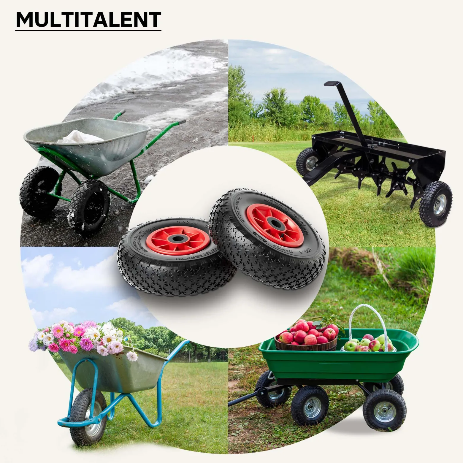 Wiltec Rad 3.00-4 85 x 260 mm 90 kg, Schubkarren Komplettrad mit Kunststofffelge, Winkelventil, Luftreifen für Sackkarre, Bollerwagen u.a .