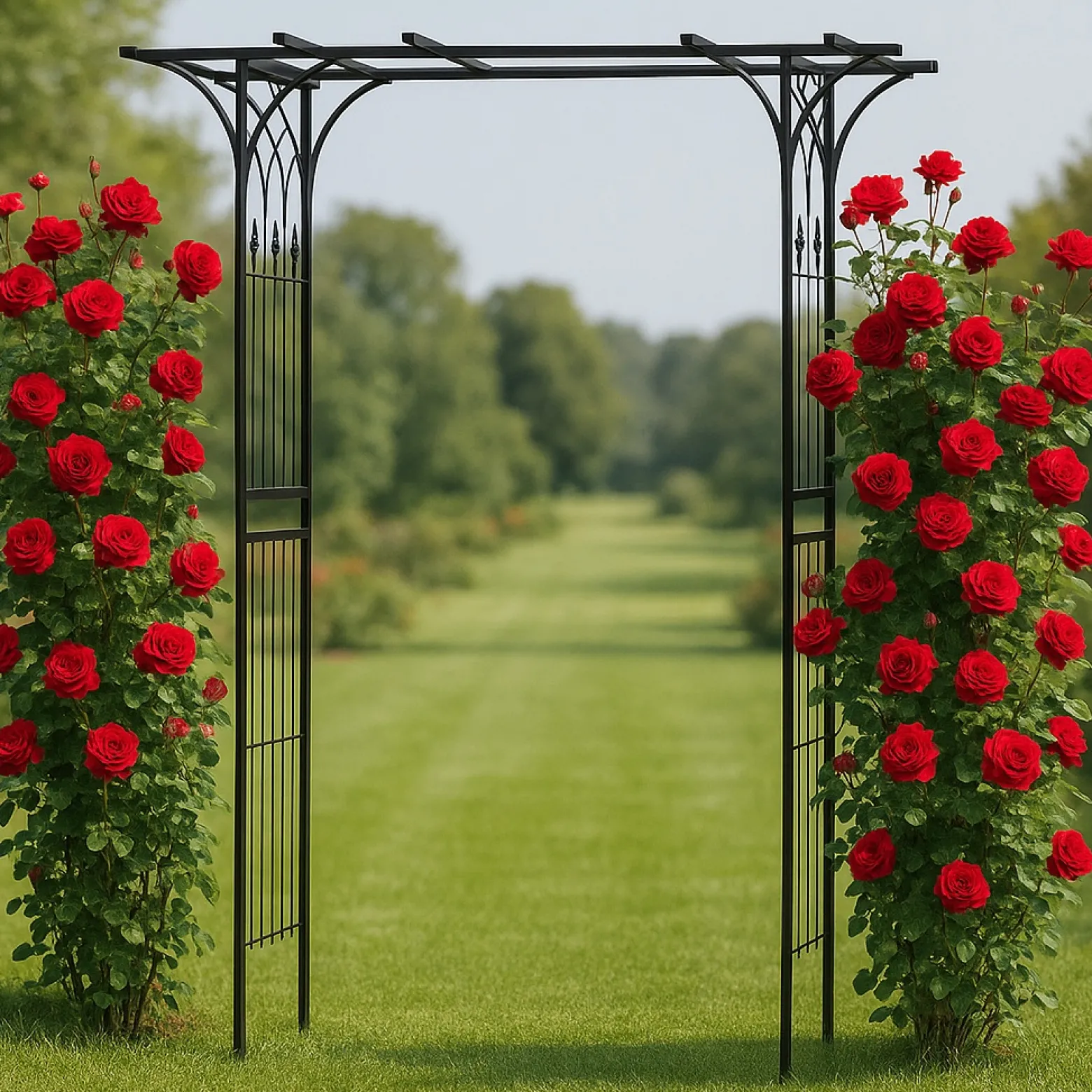 Wiltec Rankgitter Rosenbogen 205 x 50 x 208 cm, Rosenspalier aus Stahl, Rankhilfe in Schwarz, Pflanzgitter für Rosen, freistehende Gartendeko