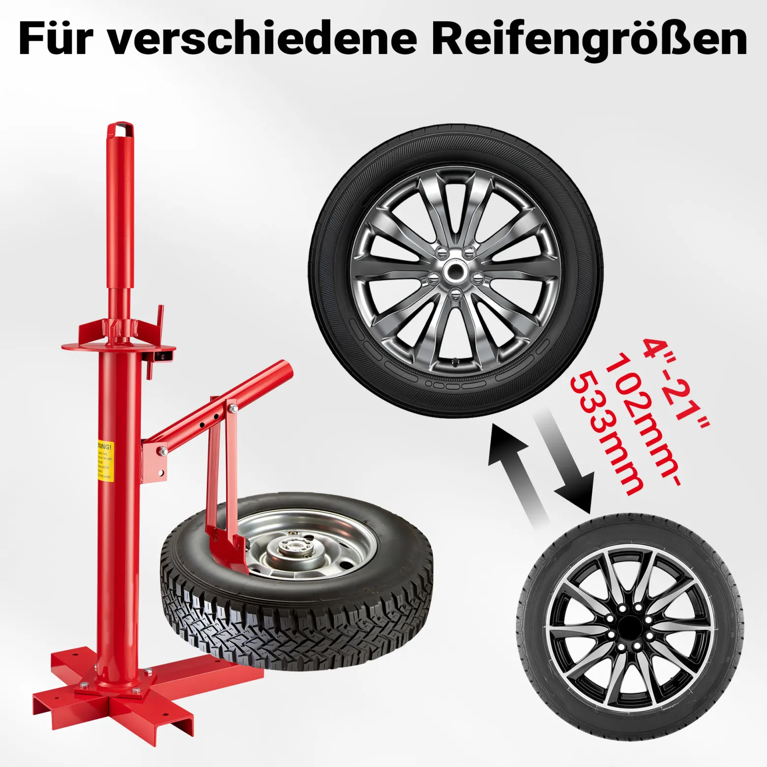 Wiltec Reifenmontiergerät 38,1 x 45,72 cm, ab Ø 51 mm, für Reifengrößen 4"-21", Reifenmontagegerät aus Stahl, Reifenmontagehilfe zum Reifenwechsel
