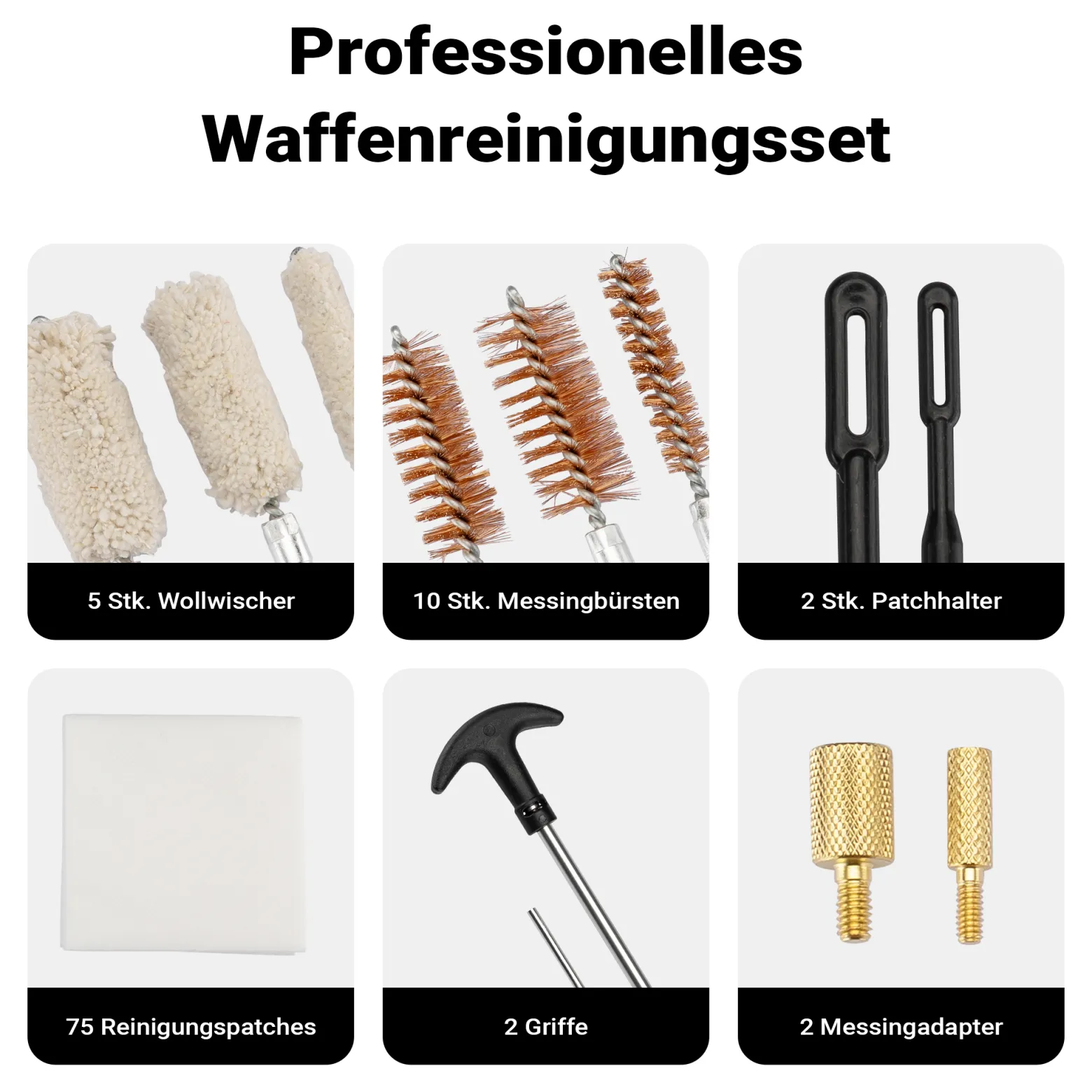 Wiltec Reinigungsset zur Waffenpflege, 100 Teile mit Transportkoffer zur Waffenreinigung, Set mit Messingbürsten, Baumwollbürsten usw.