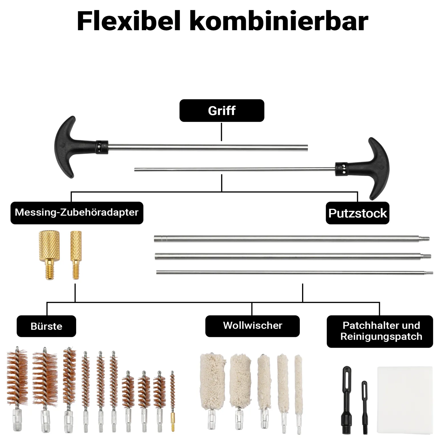 Wiltec Reinigungsset zur Waffenpflege, 100 Teile mit Transportkoffer zur Waffenreinigung, Set mit Messingbürsten, Baumwollbürsten usw.