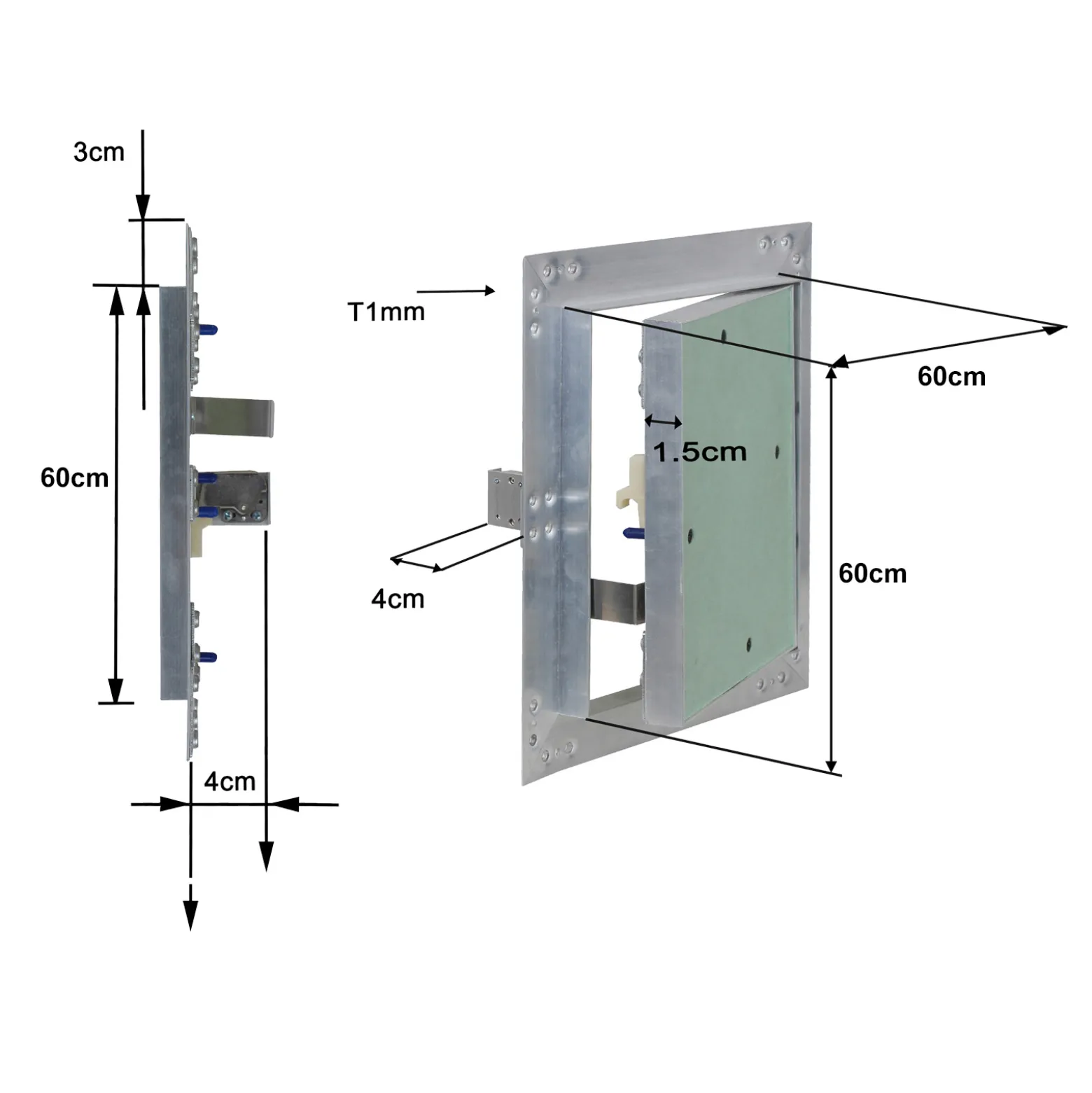 Wiltec Revisionsklappe 60 x 60 cm Revisionstür mit Aluminiumrahmen, Revisionsöffnung mit 12,5 mm Gipskartoneinlage, Revi Klappe für Trockenbau