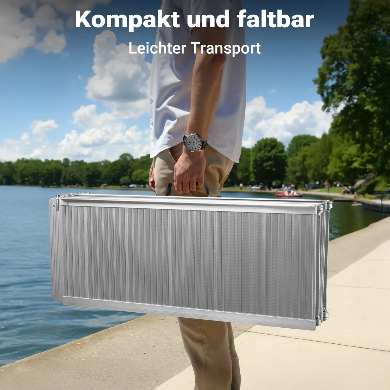 Wiltec Rollstuhlrampe doppelt faltbar 122cm 270kg, mobile Auffahrschiene als Rollirampe, Aluminium Kofferrampe