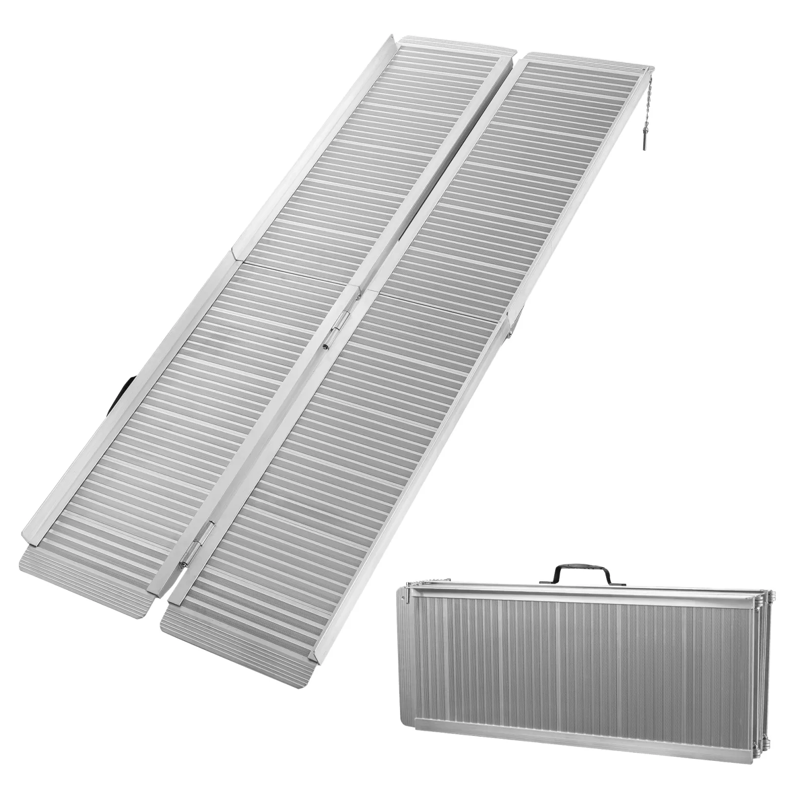 Wiltec Rollstuhlrampe doppelt faltbar 183cm 270kg, mobile Auffahrschiene als Rollirampe, Aluminium Kofferrampe