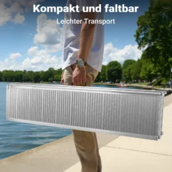 Wiltec Rollstuhlrampe doppelt faltbar 303cm 270kg, mobile Auffahrschiene als Rollirampe, Aluminium Kofferrampe