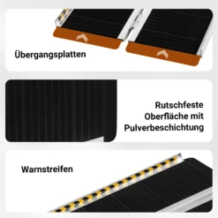 Wiltec Rollstuhlrampe doppelt faltbar 213cm 270kg, mobile Auffahrschiene mit rutschfester Oberfläche als Rollirampe, Aluminium Kofferrampe