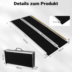 Wiltec Rollstuhlrampe doppelt faltbar 122cm 270kg, mobile Auffahrschiene mit rutschfester Oberfläche als Rollirampe, Aluminium Kofferrampe