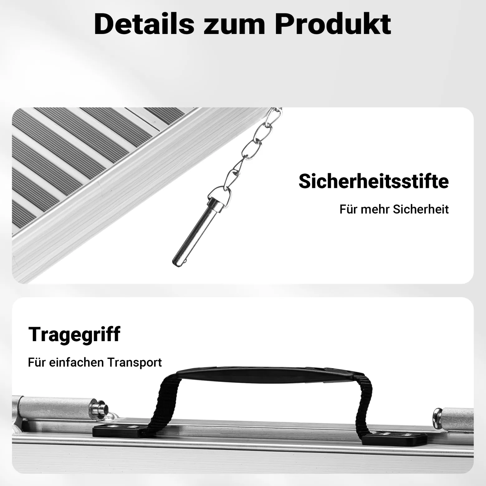 Wiltec Rollstuhlrampe faltbar 62 cm 270 kg, mobile Auffahrschiene als Rollirampe, Aluminium Kofferrampe, Flachrampe klappbar