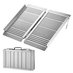 Wiltec Rollstuhlrampe faltbar 62 cm 270 kg, mobile Auffahrschiene als Rollirampe, Aluminium Kofferrampe, Flachrampe klappbar