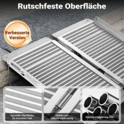 Wiltec Rollstuhlrampe faltbar 122 cm 270 kg, mobile Auffahrschiene als Rollirampe, Aluminium Kofferrampe, Flachrampe klappbar