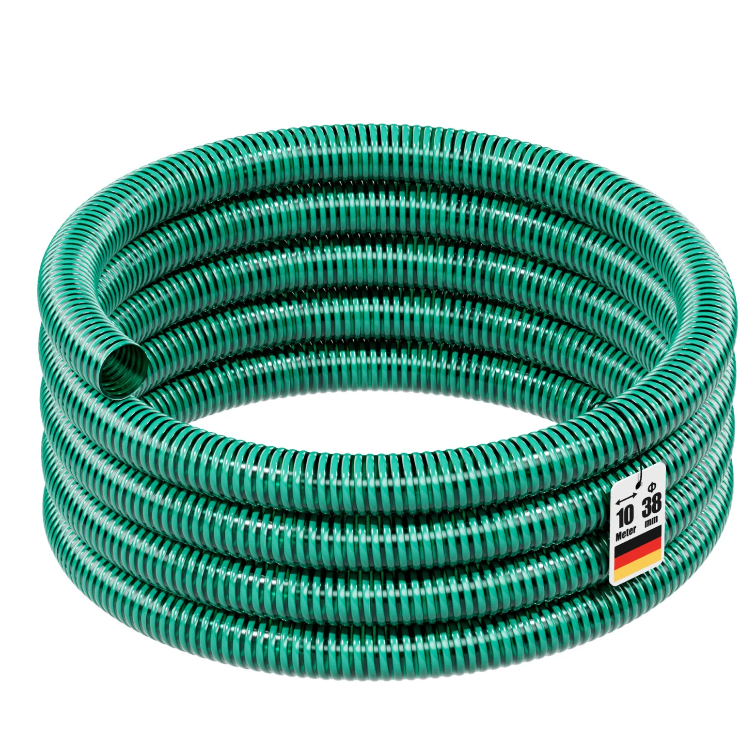 Wiltec Saugschlauch Druckschlauch 10m, flexibel, 38mm (1 1/2") grün - Made in Europe, zum Anschluss an Teichpumpen und Hauswasserwerke