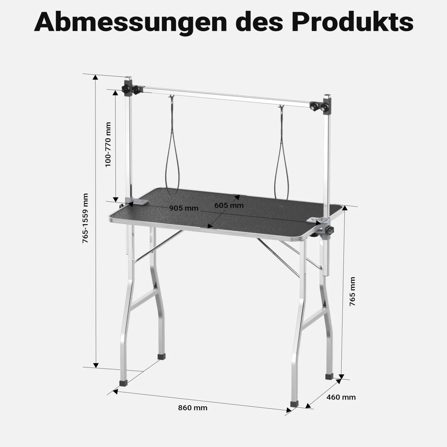 Wiltec Schertisch für Hund und Katze, 91x61x76 cm, Trimmtisch zusammenklappbar, Groomer Tisch mit 2 Schlingen, Pflegetisch für Tiere