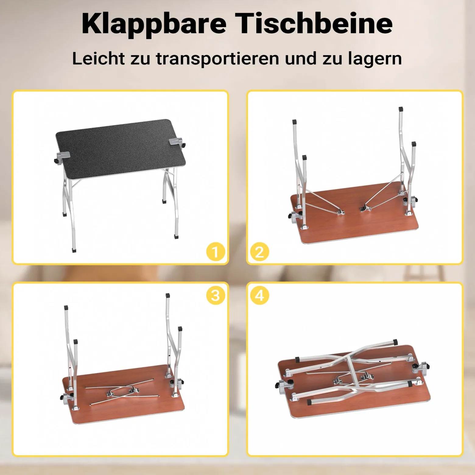 Wiltec Schertisch für Hund und Katze, 91x61x76 cm, Trimmtisch zusammenklappbar, Groomer Tisch mit 2 Schlingen, Pflegetisch für Tiere