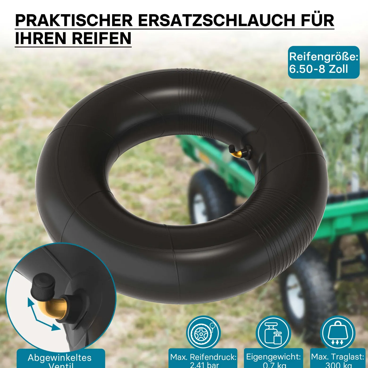 Wiltec Schlauch Luftschlauch für Rasenmäherreifen TR87 16x6.50-8 Rasentraktor Aufsitzmäher