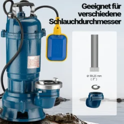 Wiltec Schmutzwasserpumpe 550W Tauchpumpe mit 16.200 l/h Fördermenge inkl. 20 m Schlauch Pumpe