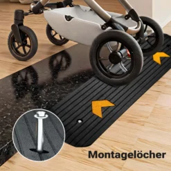 Wiltec Schwellenrampe bis 50 t, Rampe aus robustem Gummi 1100 x 406 x 50 mm, gelbe Reflexionsbänder und Schraubrillen, Auffahrrampe für Pkw, Motorrad, Rollstuhl oder Lkw