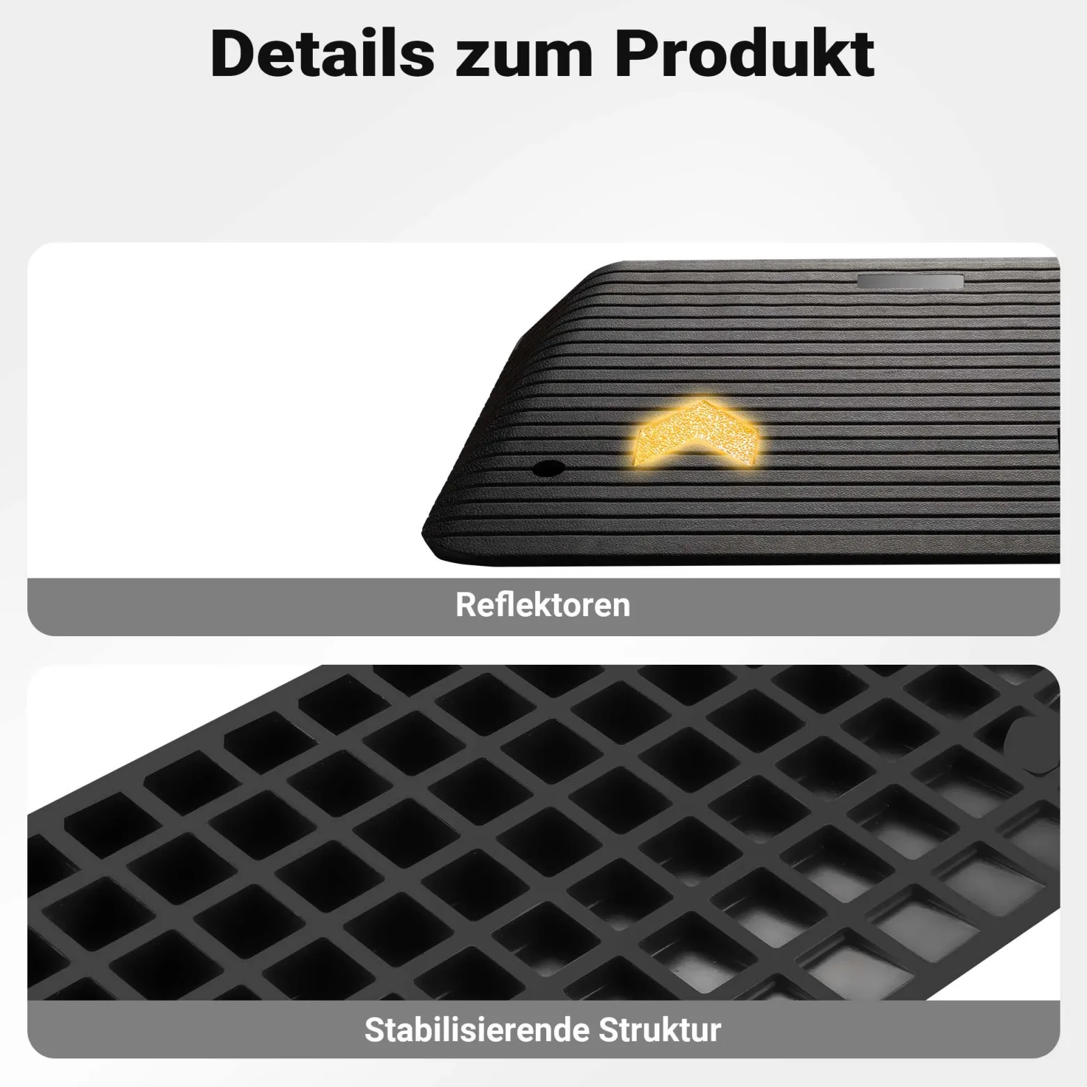 Wiltec Schwellenrampe bis 50 t, Rampe aus robustem Gummi 902 x 620 x 102 mm, gelbe Reflexionsbänder und Schraubrillen, Auffahrrampe für Pkw, Motorrad, Rollstuhl oder Lkw