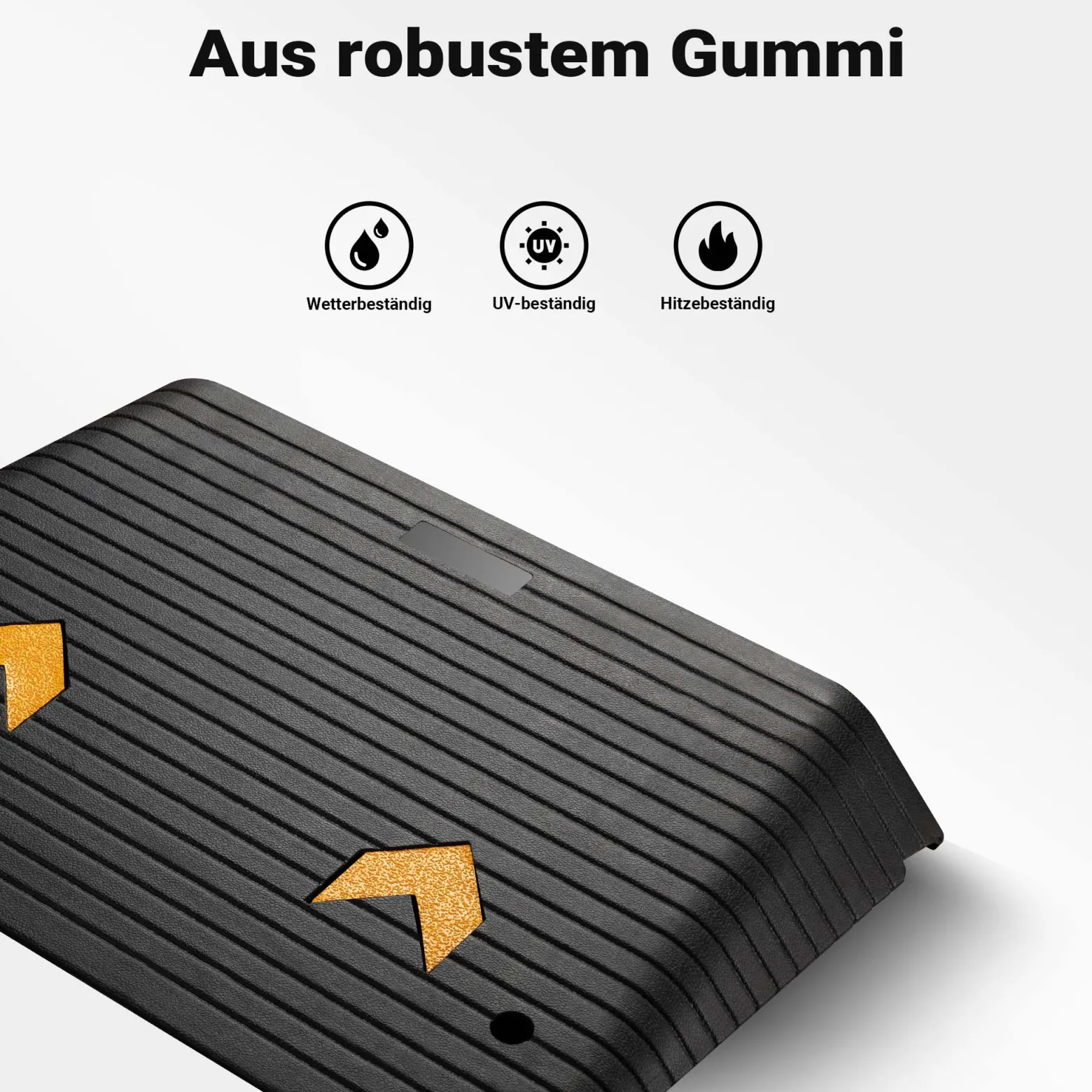 Wiltec Schwellenrampe bis 50 t, Rampe aus robustem Gummi 902 x 620 x 102 mm, gelbe Reflexionsbänder und Schraubrillen, Auffahrrampe für Pkw, Motorrad, Rollstuhl oder Lkw