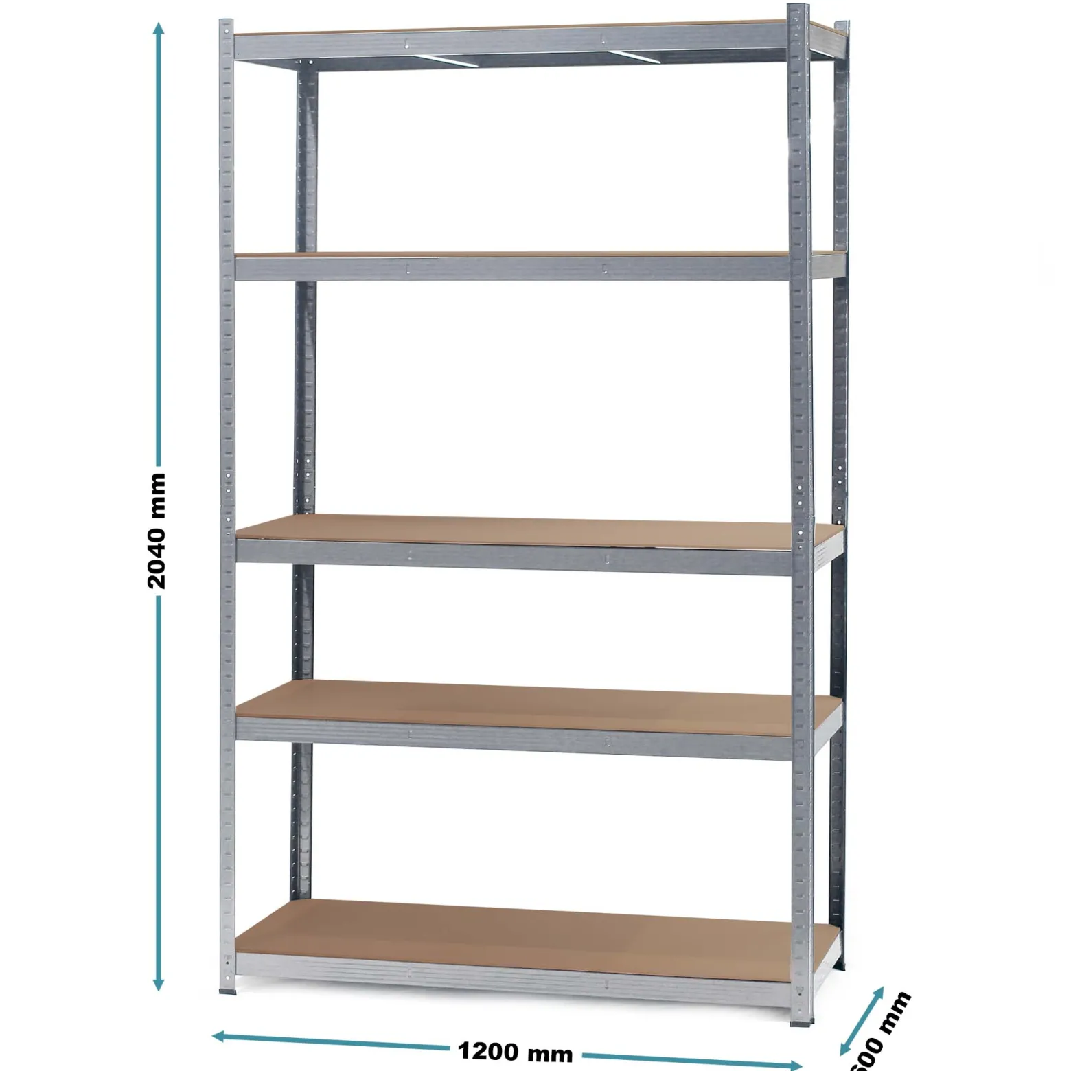 Wiltec Schwerlastregal 120x60x204cm, 200kg/Ablage, Steckregal verzinkt aus Stahl, Lastenregal mit 5 Ablagen, Werkstattregal