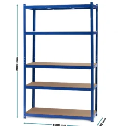 Wiltec Schwerlastregal 100x60x204cm, 200kg/Ebene, Steckregal blau, Lastenregal mit 5 Ablagen, Werkstattregal