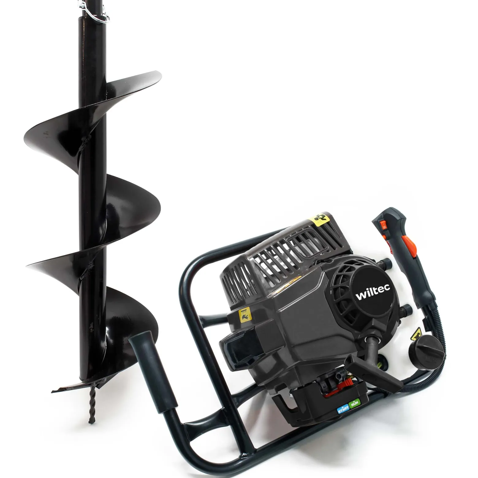 Wiltec Set Erdlochbohrer 2,2 kW 63 ccm und 300 mm Bohrschnecke, Erdbohrer mit 2 Takt Benzinmotor, Pfahlbohrer Motorerdbohrer für saubere Bohrungen