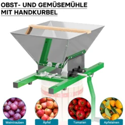 Wiltec Set 6L Obstpresse aus Buchenholz inkl. Presstuch und Obstmühle mit 7L Trichter, Zur Herstellung von Saft Wein und Maische