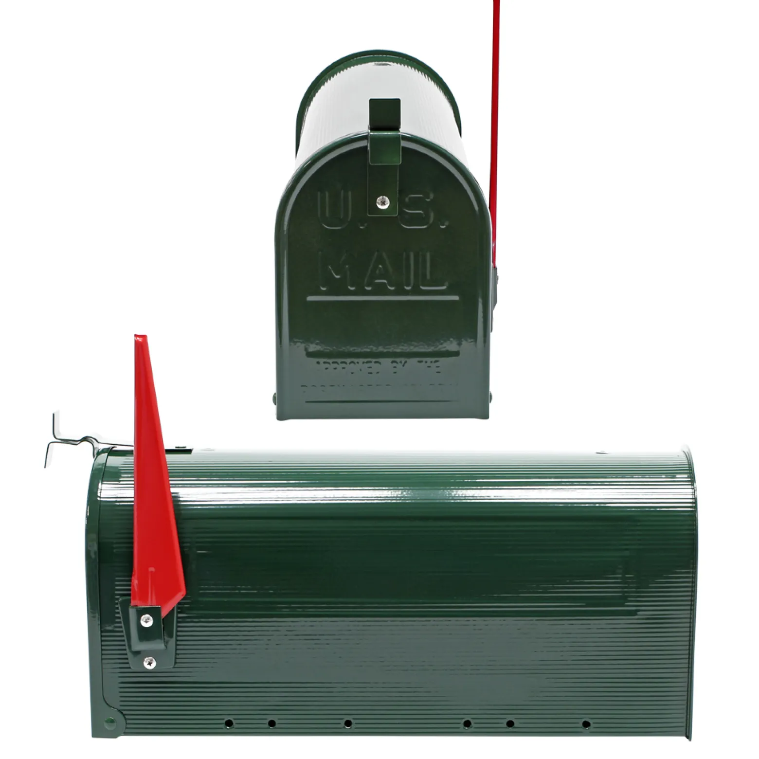 Wiltec Set US Mailbox grün 180 x 220 x 480 mm, amerikanischer Briefkasten mit Fahne, Standbriefkasten Stahl amerikanisches Design mit passender Wandhalterung