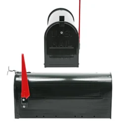 Wiltec Set US Mailbox schwarz 180 x 220 x 480 mm, amerikanischer Briefkasten mit Fahne, Standbriefkasten Stahl amerikanisches Design mit passender Wandhalterung