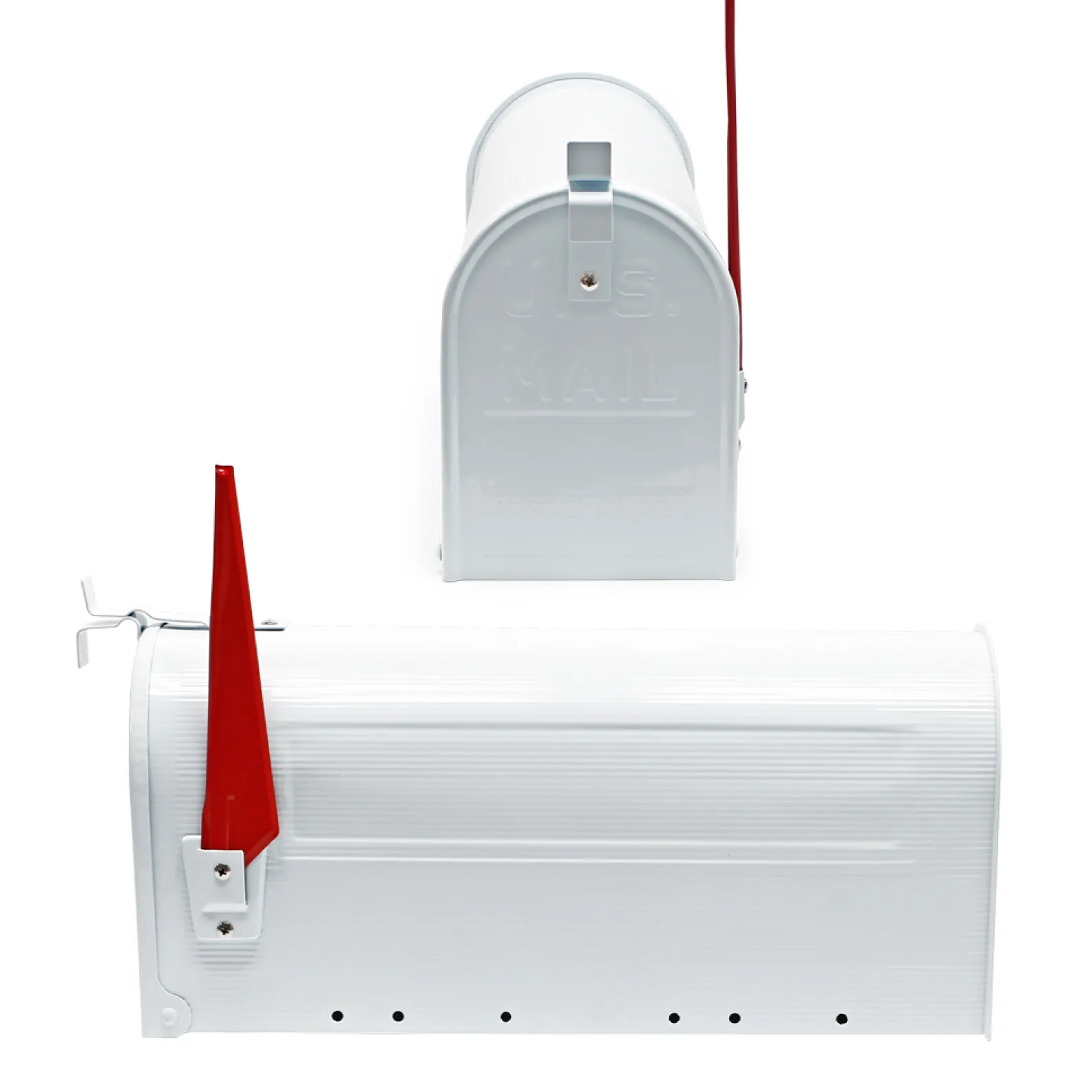 Wiltec Set US Mailbox weiß 180 x 220 x 480 mm, amerikanischer Briefkasten mit Fahne, Standbriefkasten Stahl amerikanisches Design mit passender Wandhalterung