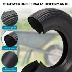 Wiltec Set 4x Reifen und 4x Schlauch Größe 4.00-8, bis 160 kg Traglast, mit geradem Ventil TR13 für Schubkarren, Sackkarren und E-Scooter