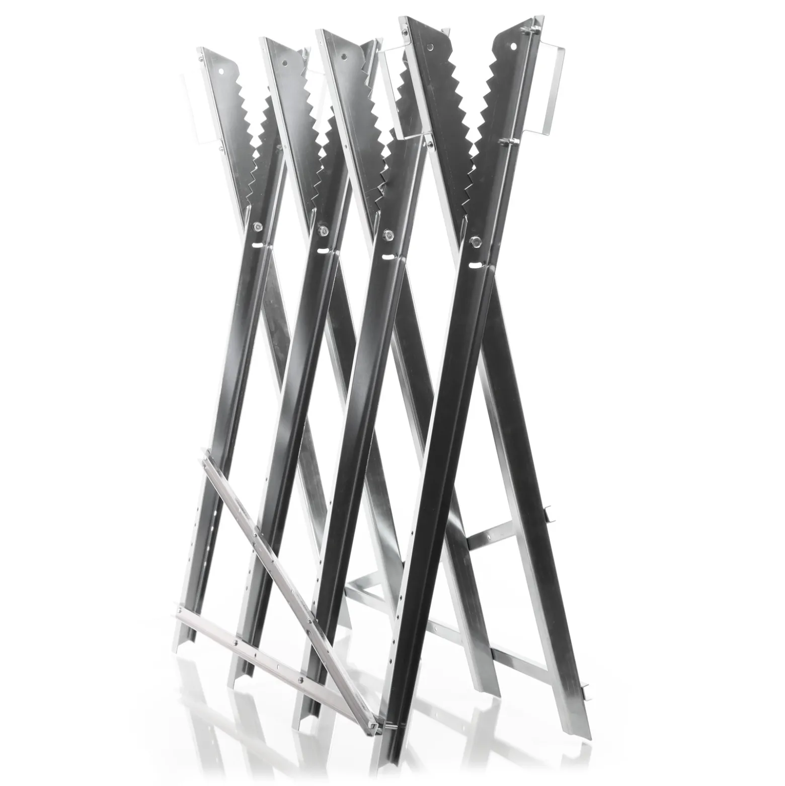 Wiltec Sägebock verzinkt klappbar, 80x80x79 cm, mit 4 Haltern, Haltegriffen und Zahnung, Holzschneidebock als Sägehilfe, bis 150 kg