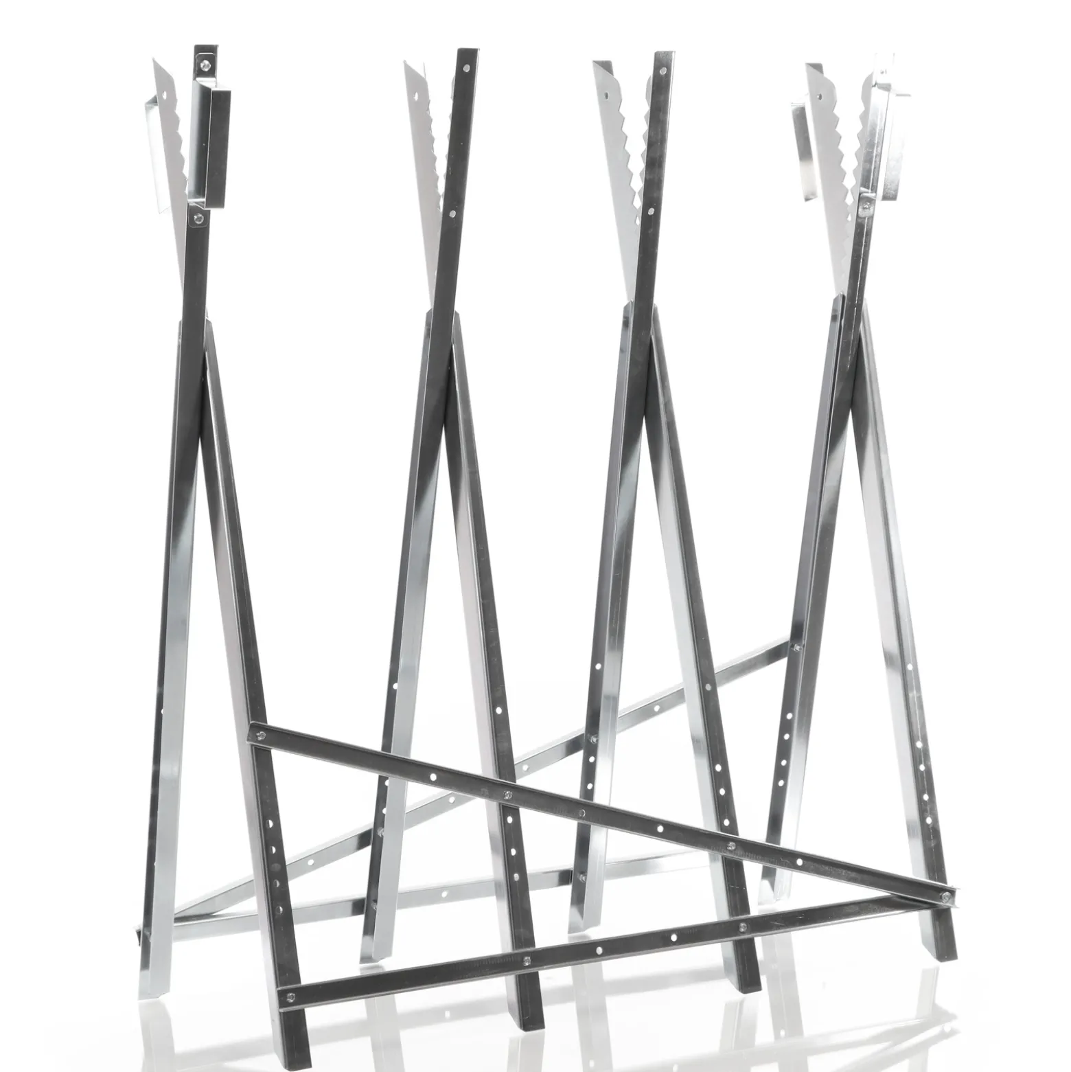Wiltec Sägebock verzinkt klappbar, 80x80x79 cm, mit 4 Haltern, Haltegriffen und Zahnung, Holzschneidebock als Sägehilfe, bis 150 kg