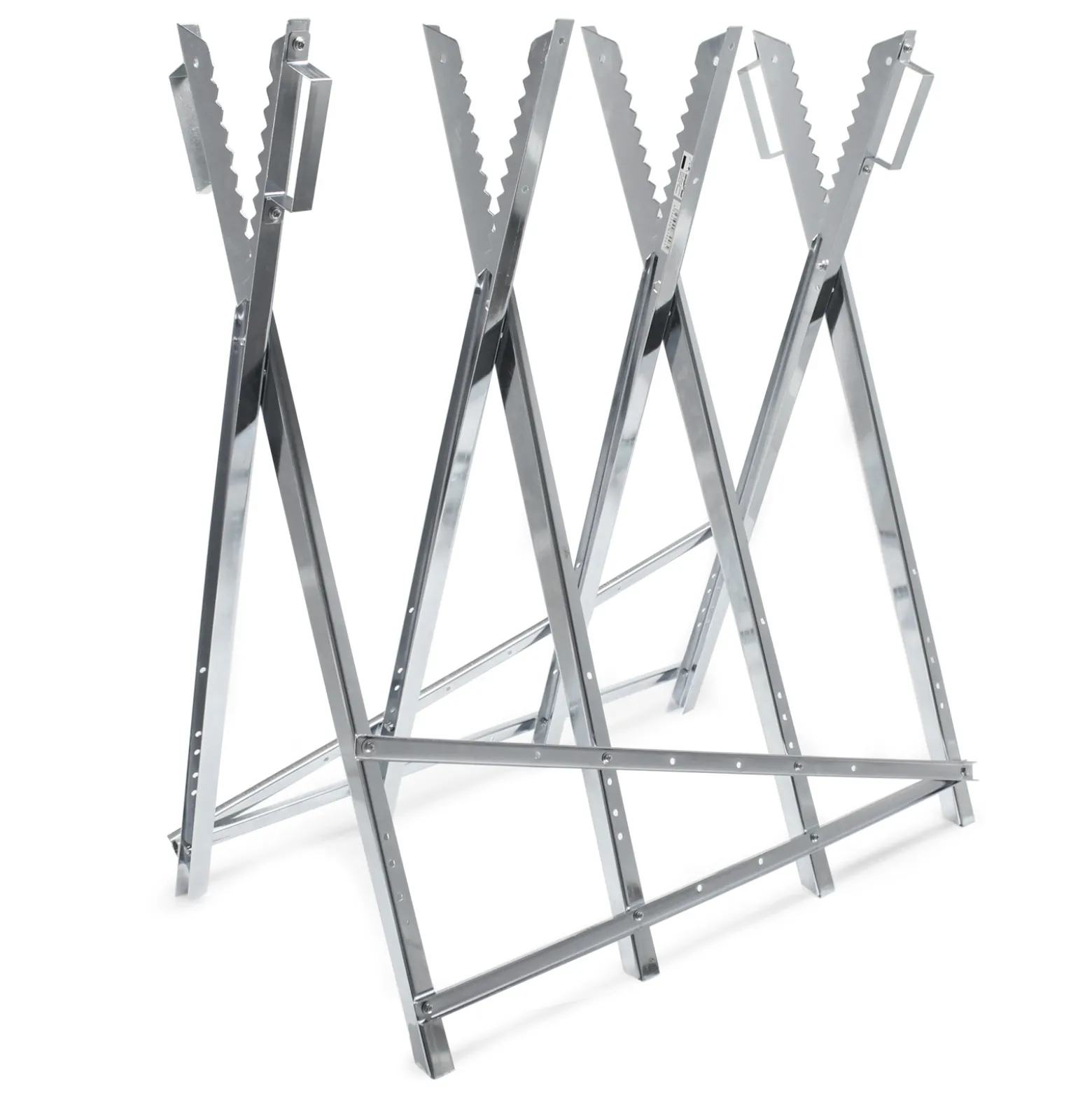 Wiltec Sägebock verzinkt klappbar, 80x80x79 cm, mit 4 Haltern, Haltegriffen und Zahnung, Holzschneidebock als Sägehilfe, bis 150 kg