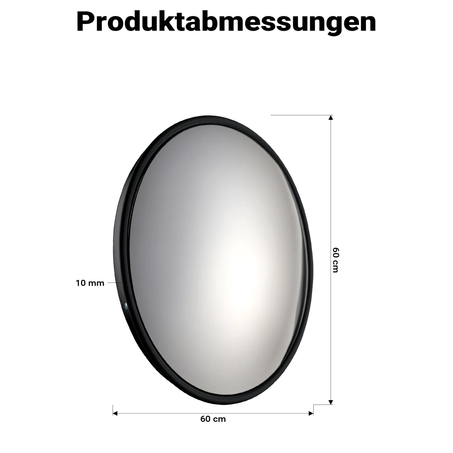 Wiltec Sicherheitsspiegel 60 cm konvex Schwarz, runder Überwachungsspiegel mit 160° Sichtfeld, Konvexspiegel für Innenbereiche