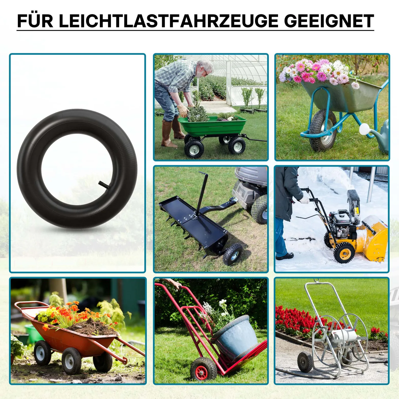 Wiltec Standard Schlauch für Reifen Größe 4.00-8, bis 160 kg Traglast, mit geradem Ventil TR13 für Schubkarren, Sackkarren und E-Scooter