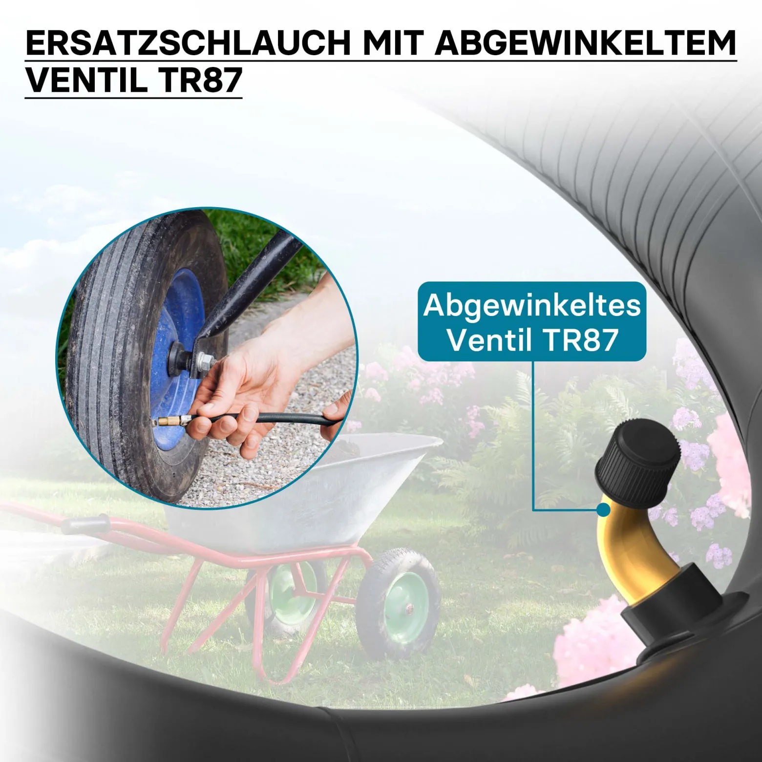 Wiltec Standard Schlauch für Reifen Größe 3.00/3.50-4, bis 90 kg Traglast, mit abgewinkeltem Ventil TR87 für Schubkarren, Sackkarren und E-Scooter